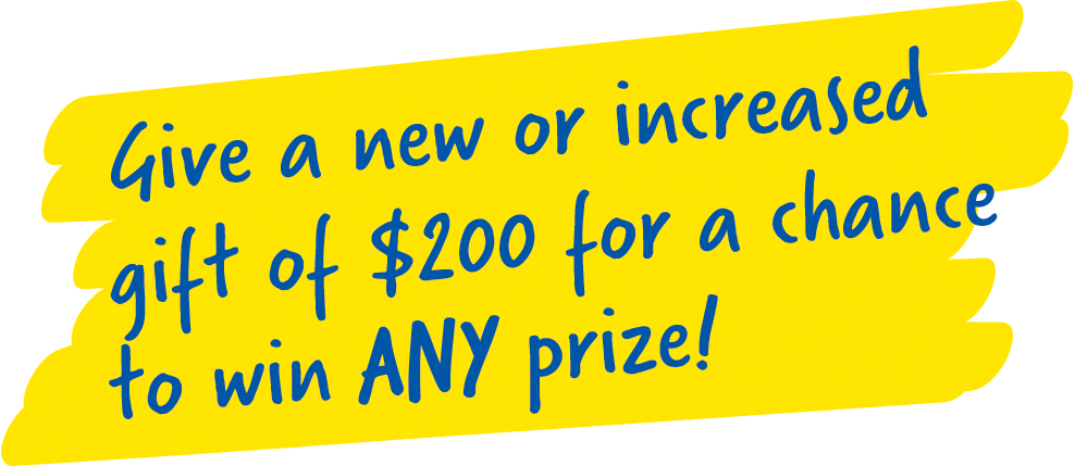 Give a new or increased gift of $200 for a chance to win ANY prize!